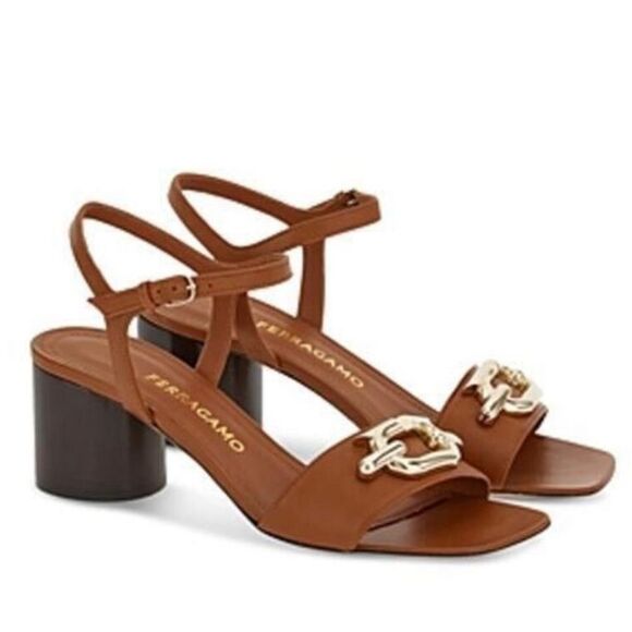 Ferragamo Priscilla Gancini Leather Ankle Strap Sandals, New, Size 7.5/37 - Picture 2 of 15